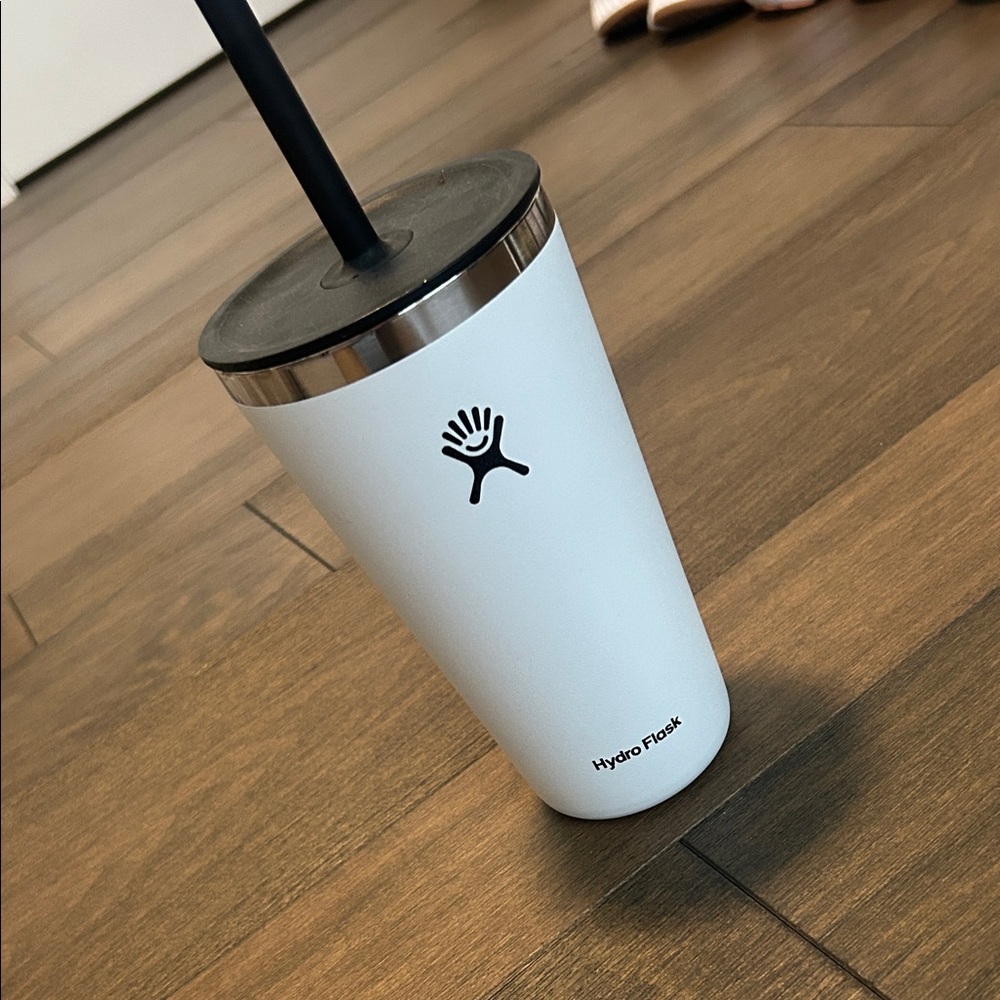 Hydro Flask White Tumbler with Black Lid